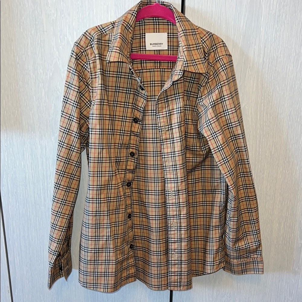 Boys Burberry Tan and Black Checkered Shirt